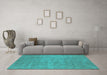 Machine Washable Oriental Turquoise Industrial Area Rugs in a Living Room,, wshurb1913turq