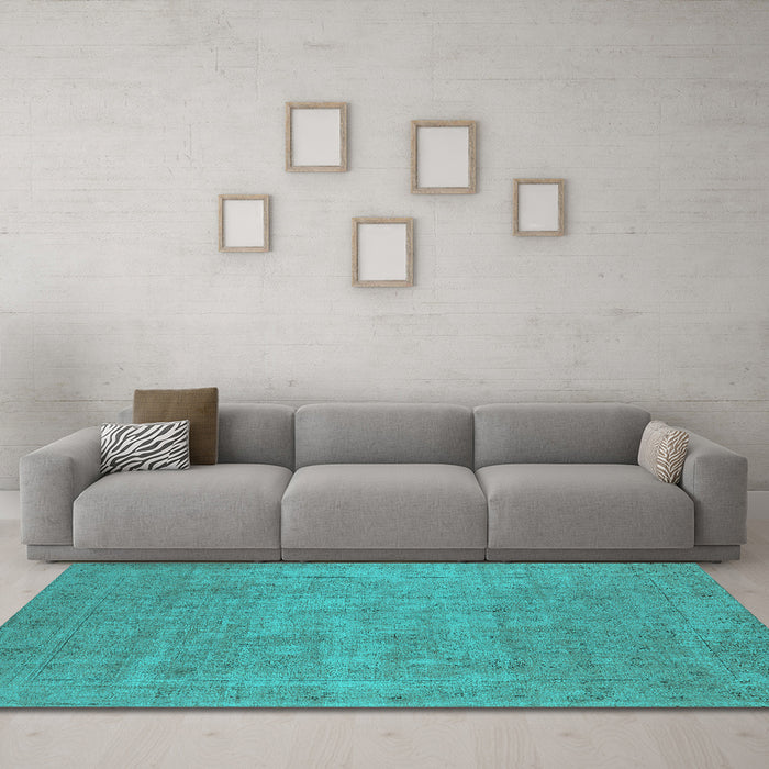 Machine Washable Oriental Turquoise Industrial Area Rugs in a Living Room,, wshurb1913turq