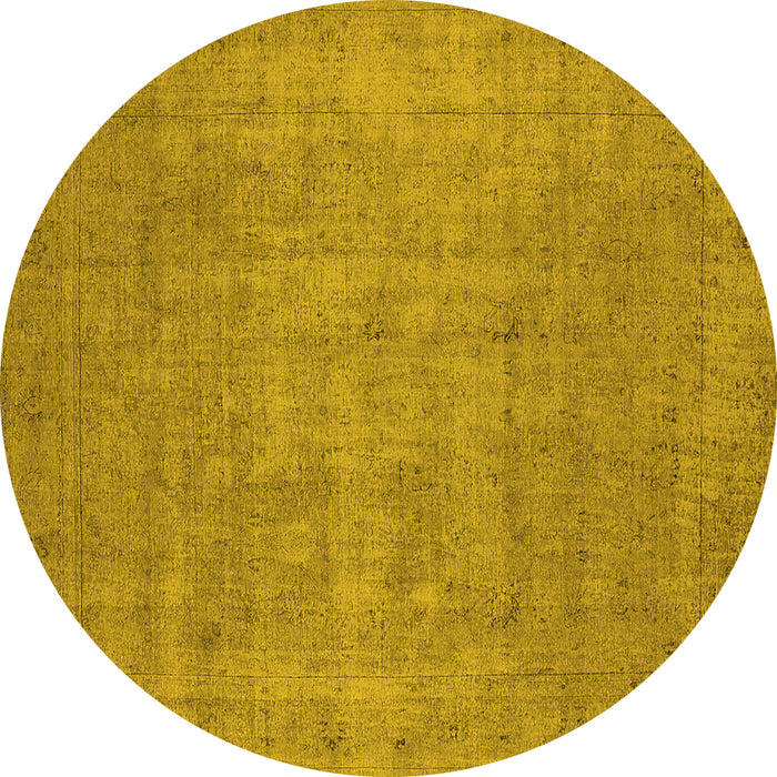 Round Machine Washable Oriental Yellow Industrial Rug, wshurb1913yw