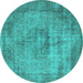 Round Oriental Turquoise Industrial Rug, urb1914turq