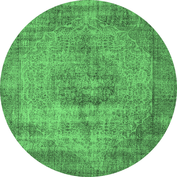 Round Machine Washable Oriental Emerald Green Industrial Area Rugs, wshurb1914emgrn