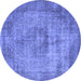 Round Oriental Blue Industrial Rug, urb1914blu