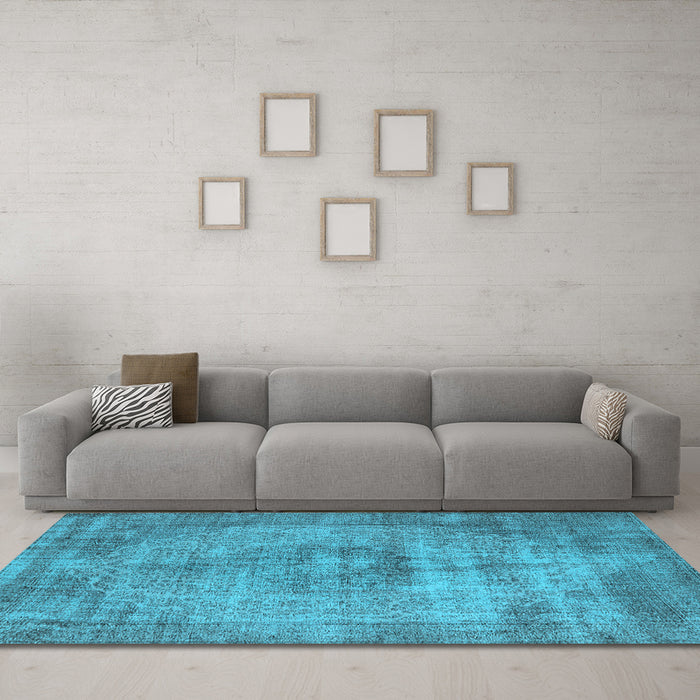 Machine Washable Oriental Light Blue Industrial Rug in a Living Room, wshurb1914lblu