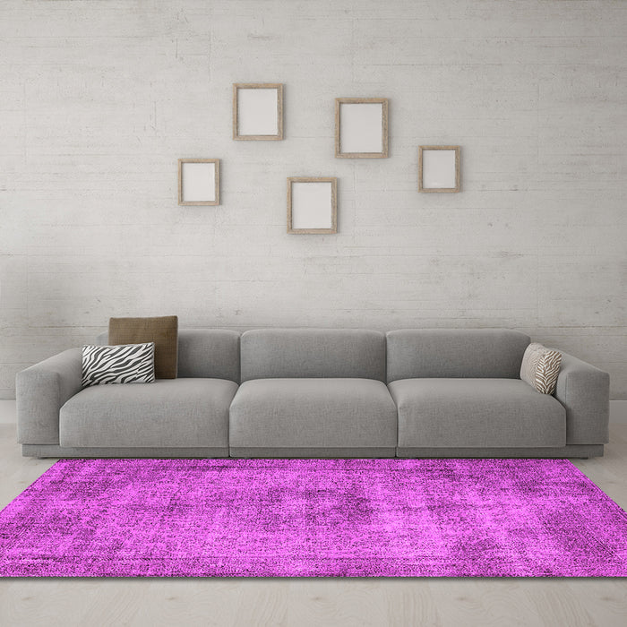 Machine Washable Oriental Pink Industrial Rug in a Living Room, wshurb1914pnk