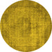 Round Machine Washable Oriental Yellow Industrial Rug, wshurb1914yw