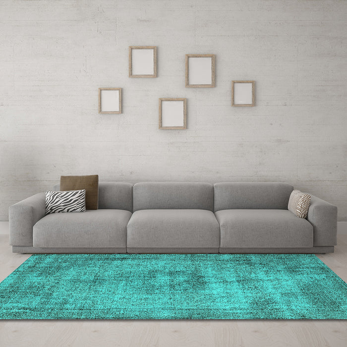 Machine Washable Oriental Turquoise Industrial Area Rugs in a Living Room,, wshurb1914turq