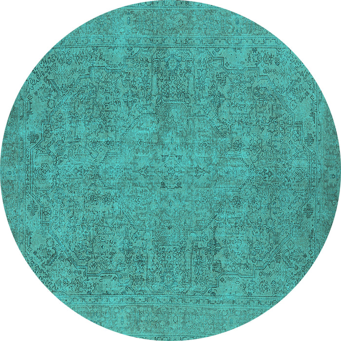 Round Machine Washable Oriental Turquoise Industrial Area Rugs, wshurb1915turq