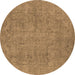 Round Machine Washable Oriental Brown Industrial Rug, wshurb1915brn