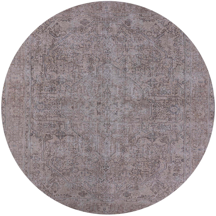 Round Mid-Century Modern Mauve Taupe Purple Oriental Rug, urb1915