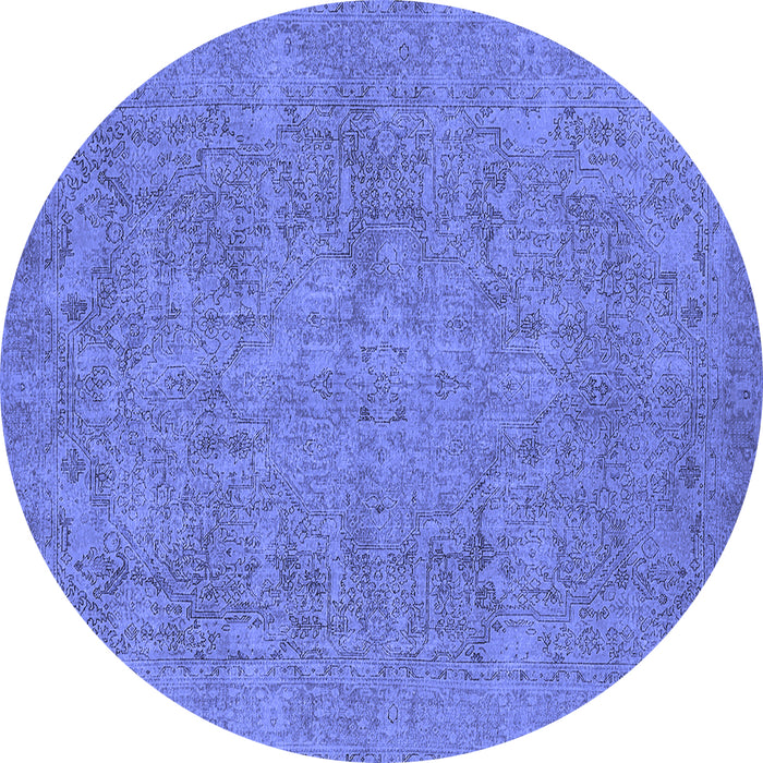 Round Machine Washable Oriental Blue Industrial Rug, wshurb1915blu