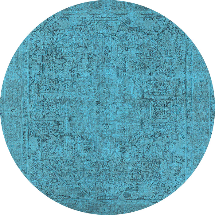 Round Machine Washable Oriental Light Blue Industrial Rug, wshurb1915lblu