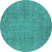 Round Oriental Turquoise Industrial Rug, urb1915turq