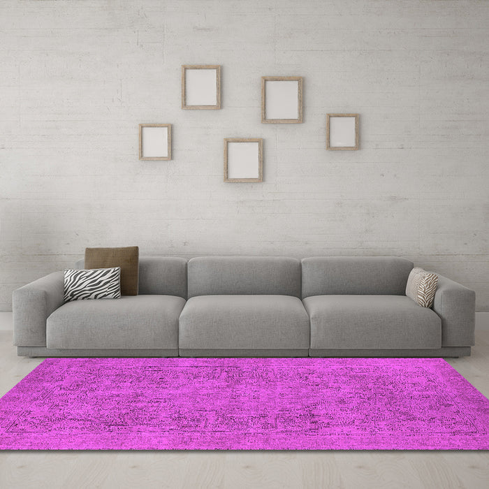 Machine Washable Oriental Pink Industrial Rug in a Living Room, wshurb1915pnk