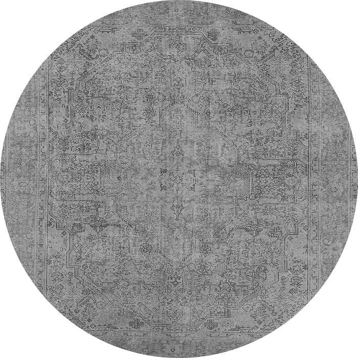 Round Machine Washable Oriental Gray Industrial Rug, wshurb1915gry