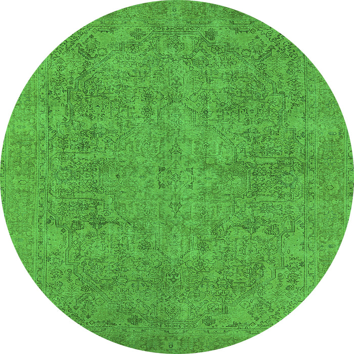 Round Machine Washable Oriental Green Industrial Area Rugs, wshurb1915grn
