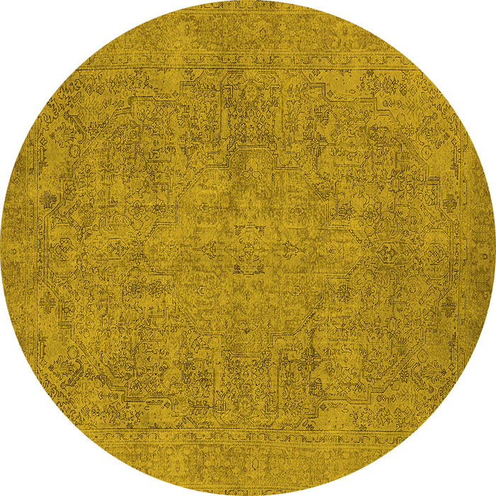 Round Machine Washable Oriental Yellow Industrial Rug, wshurb1915yw
