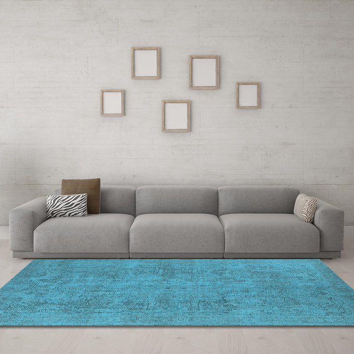 Machine Washable Oriental Light Blue Industrial Rug in a Living Room, wshurb1915lblu