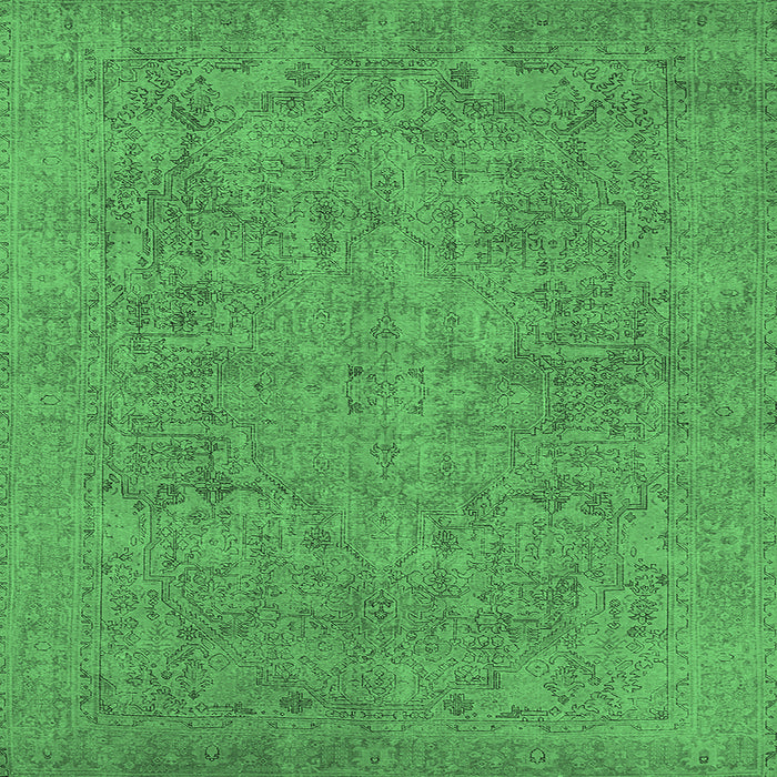Square Machine Washable Oriental Emerald Green Industrial Area Rugs, wshurb1915emgrn