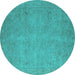 Round Oriental Turquoise Industrial Rug, urb1916turq