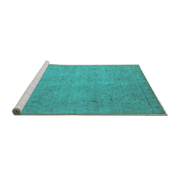 Sideview of Machine Washable Oriental Turquoise Industrial Area Rugs, wshurb1916turq