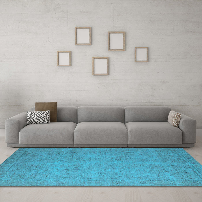Machine Washable Oriental Light Blue Industrial Rug in a Living Room, wshurb1916lblu