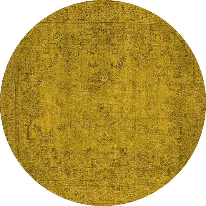 Round Machine Washable Oriental Yellow Industrial Rug, wshurb1917yw