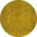 Round Machine Washable Oriental Yellow Industrial Rug, wshurb1917yw