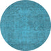 Round Oriental Light Blue Industrial Rug, urb1917lblu