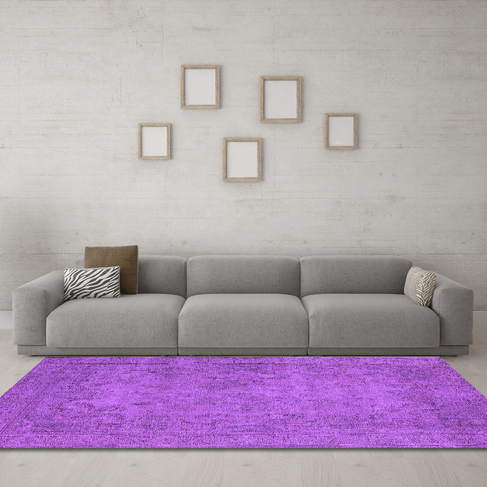 Machine Washable Oriental Purple Industrial Area Rugs in a Living Room, wshurb1917pur