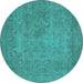 Round Machine Washable Oriental Turquoise Industrial Area Rugs, wshurb1917turq