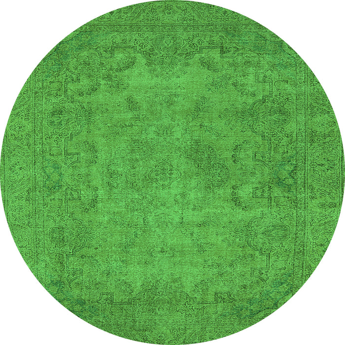 Round Machine Washable Oriental Green Industrial Area Rugs, wshurb1917grn