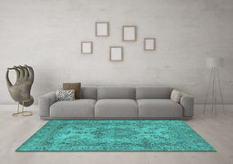 Machine Washable Oriental Turquoise Industrial Area Rugs in a Living Room,, wshurb1918turq