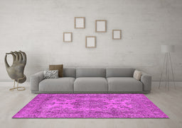 Machine Washable Oriental Pink Industrial Rug in a Living Room, wshurb1918pnk