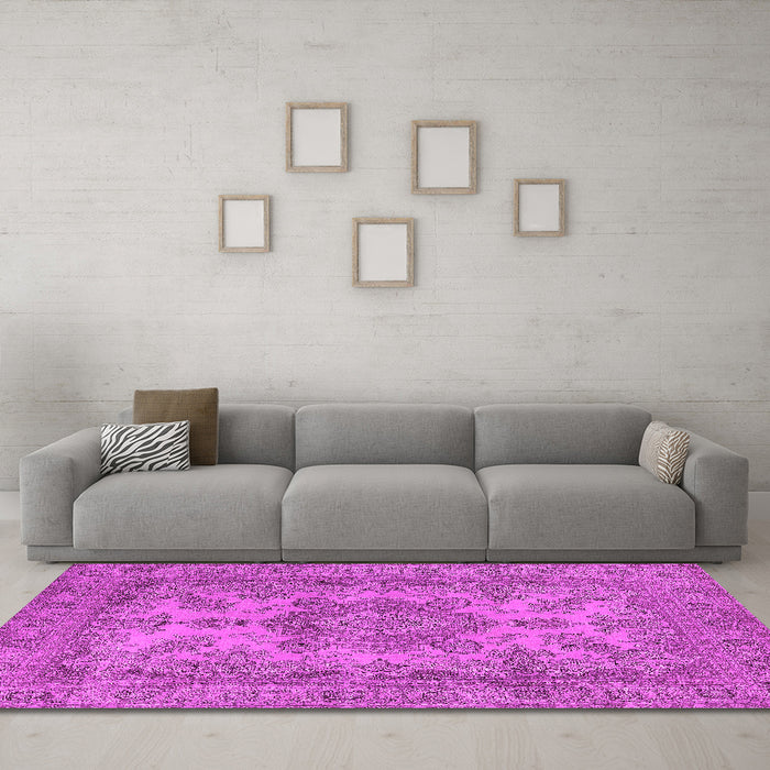Machine Washable Oriental Pink Industrial Rug in a Living Room, wshurb1918pnk