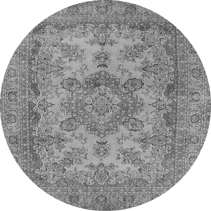 Round Machine Washable Oriental Gray Industrial Rug, wshurb1918gry