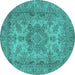 Round Machine Washable Oriental Turquoise Industrial Area Rugs, wshurb1918turq