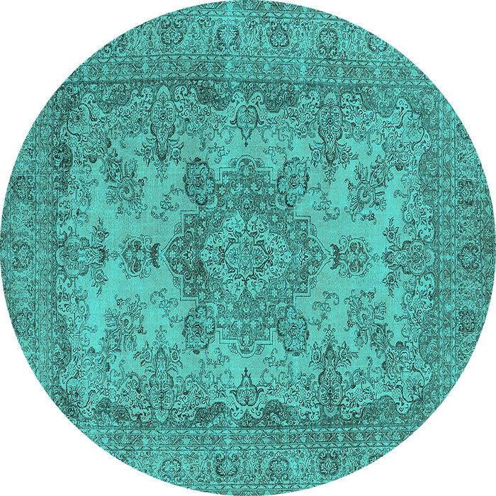 Round Oriental Turquoise Industrial Rug, urb1918turq
