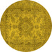 Round Machine Washable Oriental Yellow Industrial Rug, wshurb1918yw