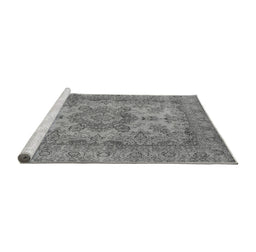 Sideview of Machine Washable Oriental Gray Industrial Rug, wshurb1918gry
