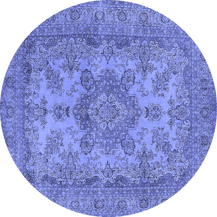 Round Machine Washable Oriental Blue Industrial Rug, wshurb1918blu