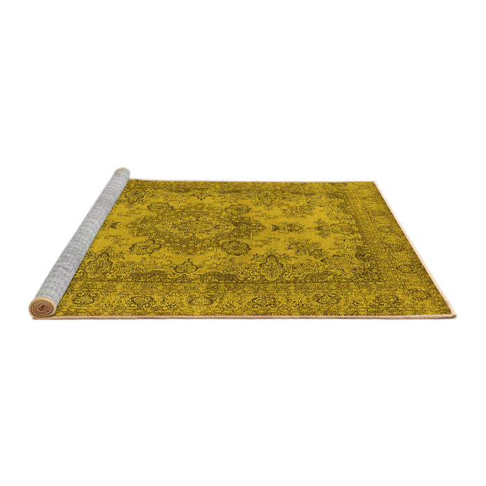 Sideview of Machine Washable Oriental Yellow Industrial Rug, wshurb1918yw