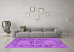 Machine Washable Oriental Purple Industrial Area Rugs in a Living Room, wshurb1918pur