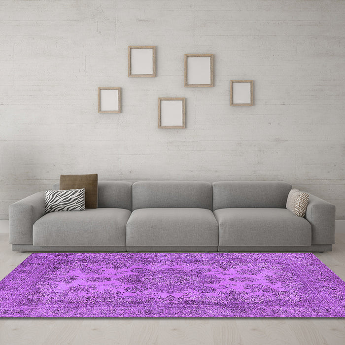 Machine Washable Oriental Purple Industrial Area Rugs in a Living Room, wshurb1918pur