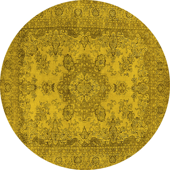 Round Oriental Yellow Industrial Rug, urb1918yw