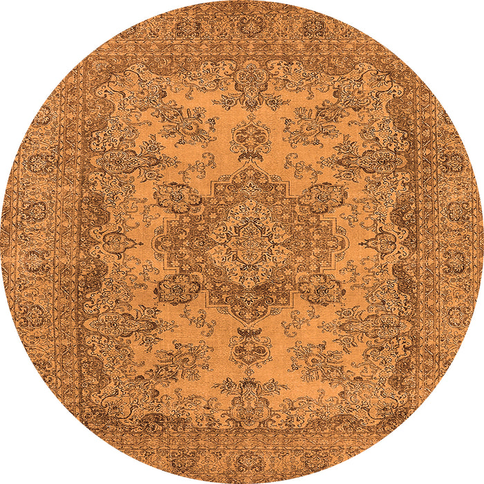 Round Machine Washable Oriental Orange Industrial Area Rugs, wshurb1918org