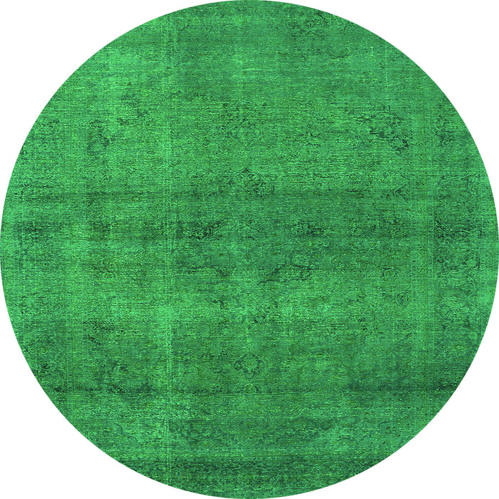 Round Machine Washable Oriental Green Industrial Area Rugs, wshurb1919grn