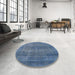 Round Mid-Century Modern Koi Blue Oriental Rug in a Office, urb1919