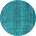 Round Oriental Turquoise Industrial Rug, urb1919turq