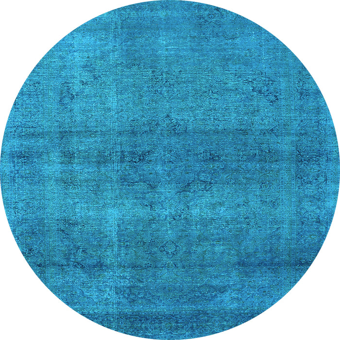 Round Machine Washable Oriental Light Blue Industrial Rug, wshurb1919lblu
