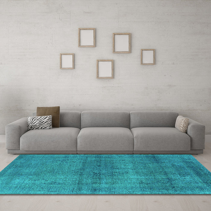 Machine Washable Oriental Turquoise Industrial Area Rugs in a Living Room,, wshurb1919turq